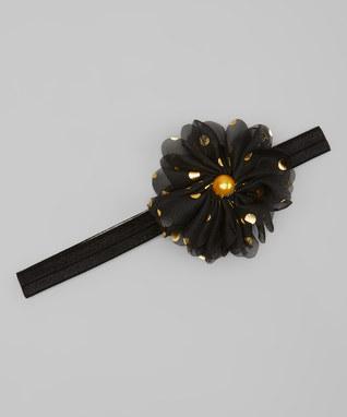 Gold Dotted Chiffon Flower Headband