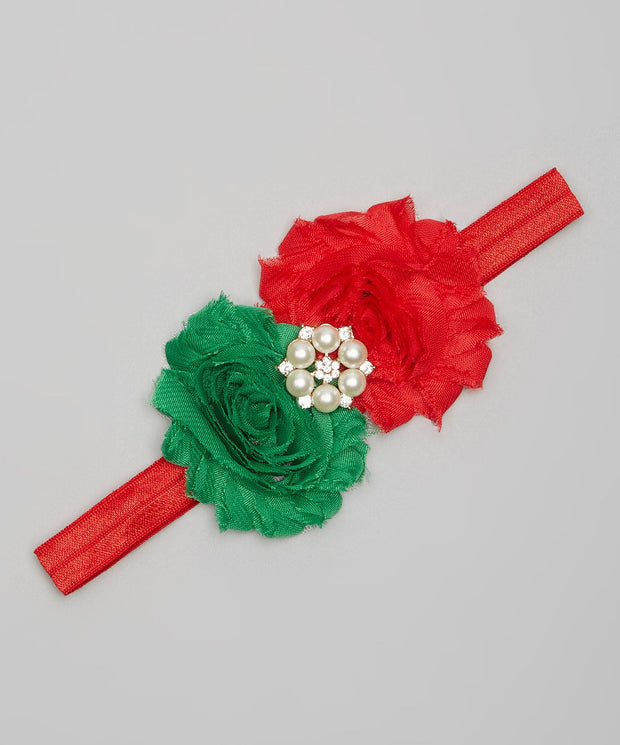 Red and Green Shabby Chic Flower Headband