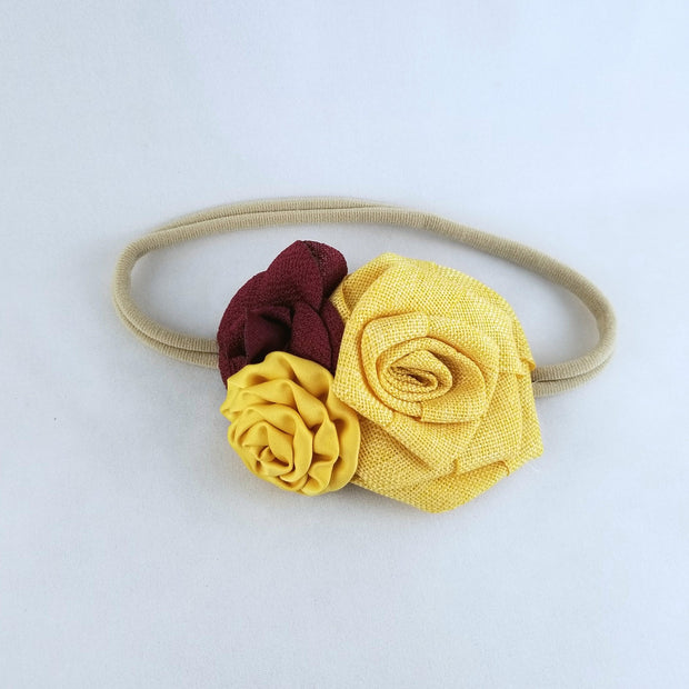 Yellow Mustard  and Burgundy Flower Headband