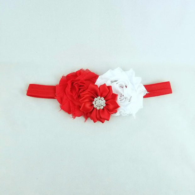 Red and White Shabby Chic Flower Headband