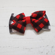 Red and Black Plaid Christmas Bow Hair Clip