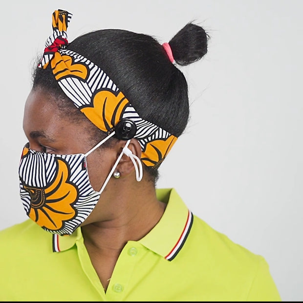 Ankara Print Button Headband For Face Mask
