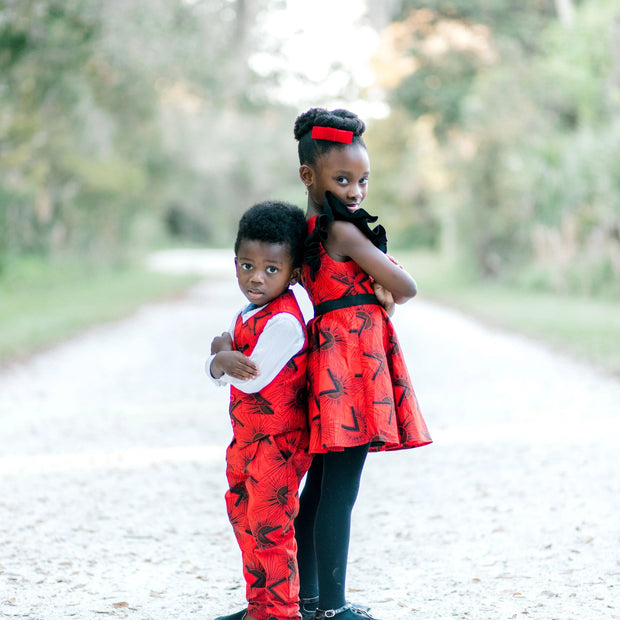 Olawunmi Ankara Print Ruffle Dress - Red/Black