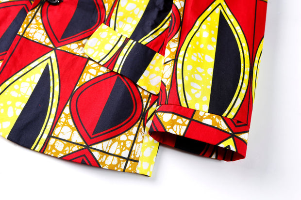 Ife Ankara Print Boys Two Piece Short Suit Set - Red