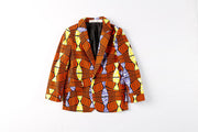 Ife Ankara Print Boys Two Piece Short Suit Set - Orange