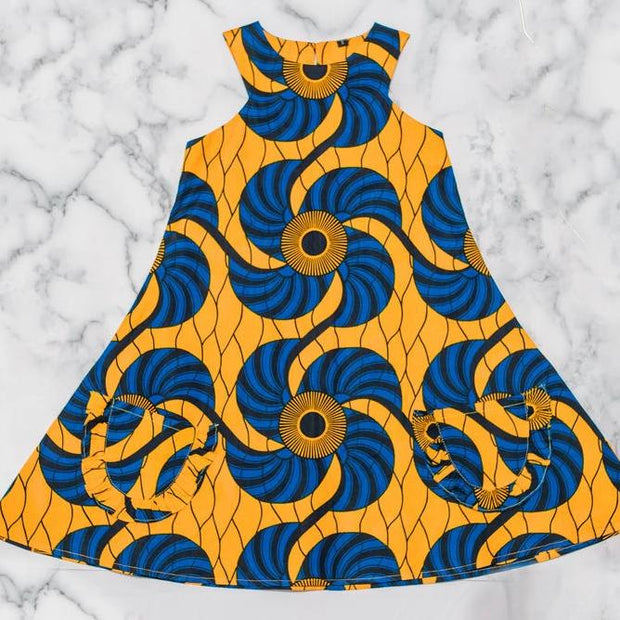 Eniola Ankara  Print Dress - Yellow/Blue