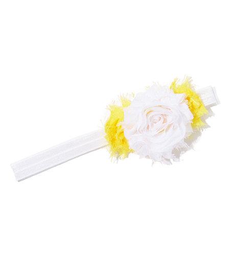 Yellow and White Shabby Flower Headband