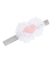 White Shabby Rose and Glitter Heart Headband