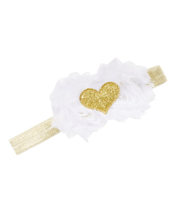 White Shabby Rose and Glitter Heart Headband