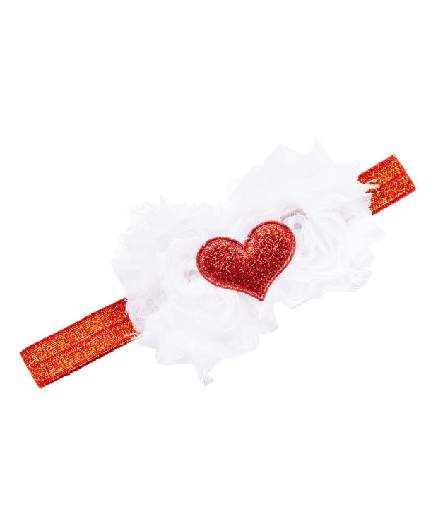 White Shabby Rose and Glitter Heart Headband