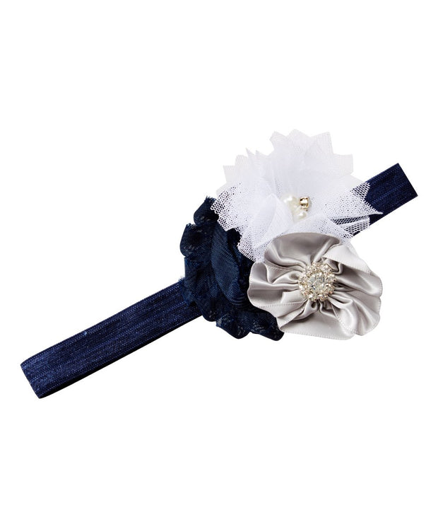 Navy Gray and White Shabby Flower Headband
